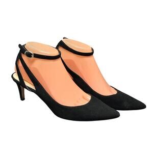 Nine West Black Suede Angle Strap Pointed Closed Toe Dress Kitten High Heels